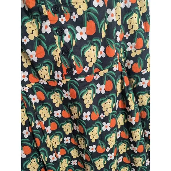 Modcloth Black & Orange fruit floral fit flare retro cotton midi dress 1X - Picture 6 of 7